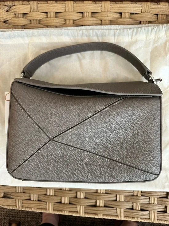 Quince Italian Leather Patchwork Pebbled Leather Crossbody Satchel Mink - Picture 6 of 7